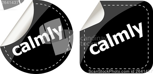 Image of calmly word stickers set, web icon button