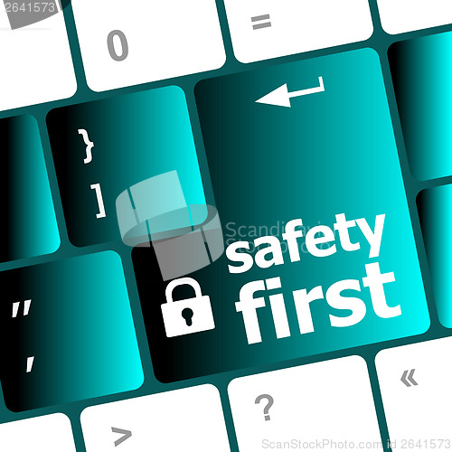 Image of safety first, close up view on conceptual keyboard, Security key