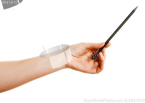 Image of hand with a pencil on a white background