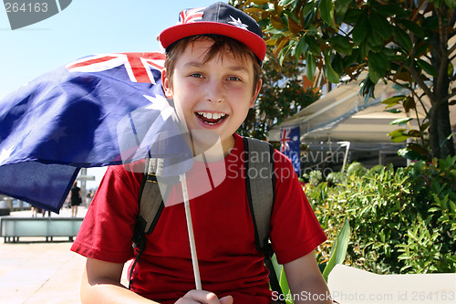 Image of Joyful child flying flag