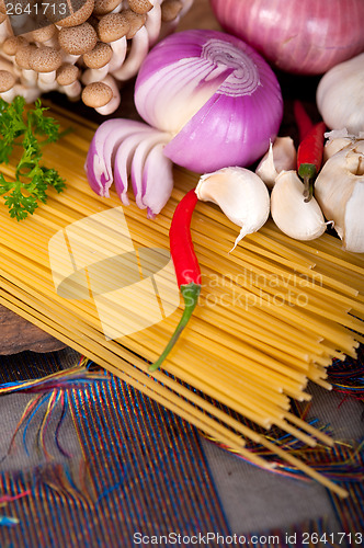 Image of Italian pasta and mushroom sauce ingredients