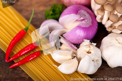 Image of Italian pasta and mushroom sauce ingredients