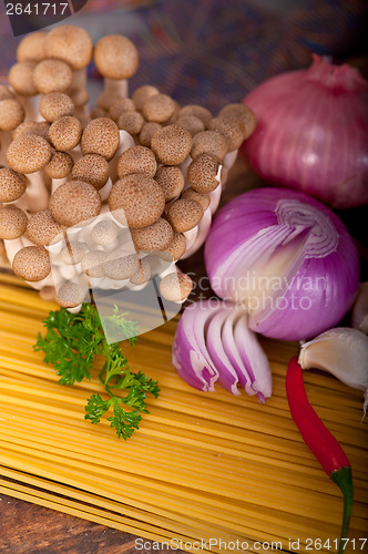 Image of Italian pasta and mushroom sauce ingredients