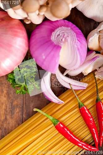 Image of Italian pasta and mushroom sauce ingredients