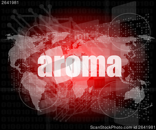 Image of aroma word on digital screen, mission control interface hi technology