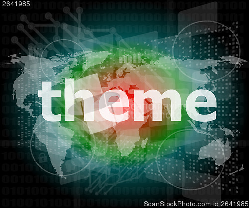 Image of theme word, backgrounds touch screen with transparent buttons. concept of a modern internet
