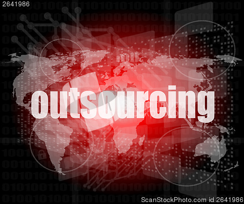 Image of Job, work concept: words Outsourcing on digital screen, 3d