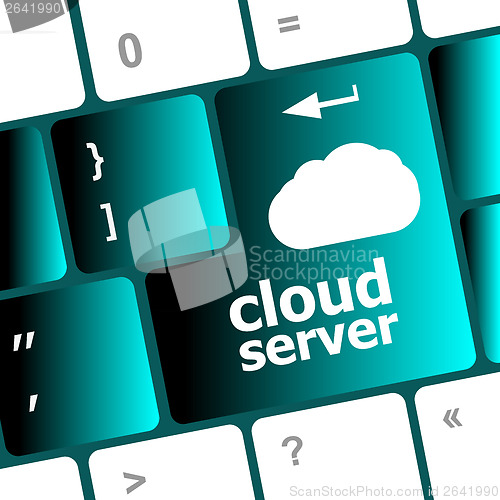 Image of cloud server words concept on blue button of the keyboard