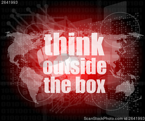 Image of think outside the box words on digital touch screen