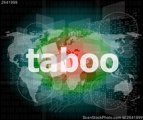 Image of security concept: words taboo is a marketing on digital screen