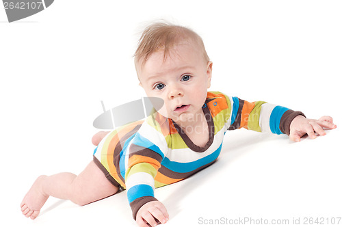 Image of Small baby in striped clothes