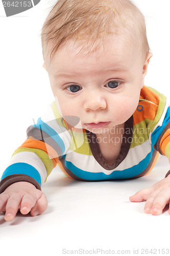 Image of Little baby in striped clothes