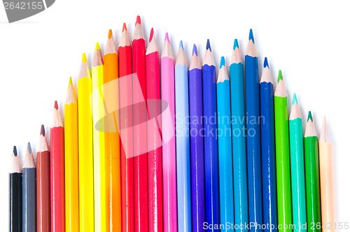 Image of Multicolored pencils laid out in waves
