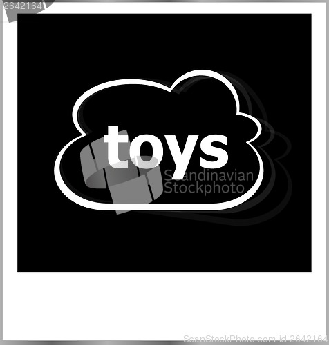 Image of toys word business concept, photo frame isolated on white