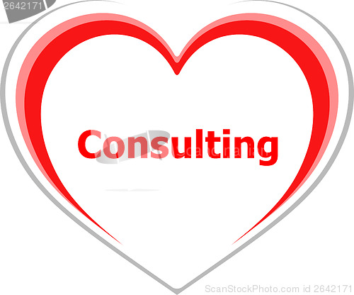 Image of marketing concept, consulting word on love heart