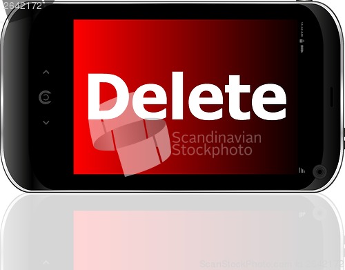 Image of Web development concept: smartphone with word delete on display