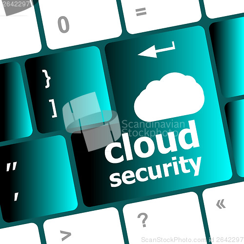 Image of Cloud security concept showing cloud icon on computer key