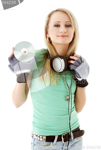 Image of girl with headphones holding cd