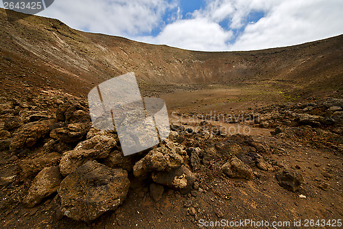 Image of vulcanic timanfaya  rock stone sky  hill and summer in los volca