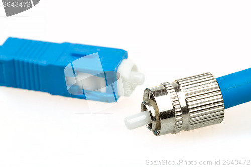 Image of blue fiber optic SC connector and FC type connector