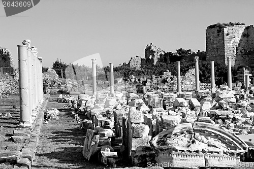 Image of Turkey. Side. Antique ruins in black and white