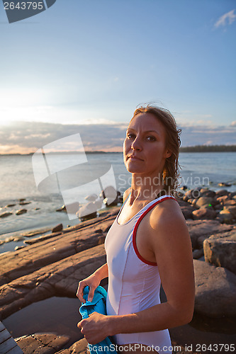Image of Attractive woman at seaside
