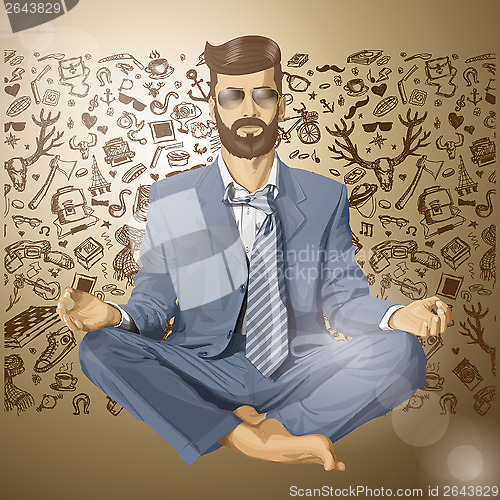 Image of Vector Hipster Businessman in Lotus Pose Meditating