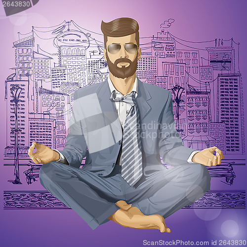 Image of Vector Hipster Businessman in Lotus Pose Meditating