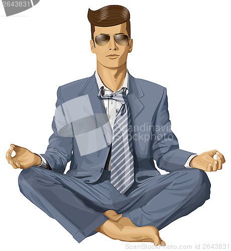 Image of Vector Hipster Businessman in Lotus Pose Meditating