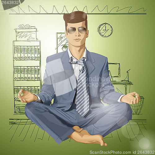 Image of Vector Hipster Businessman in Lotus Pose Meditating