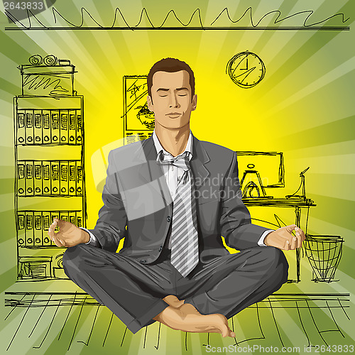 Image of Vector Businessman in Lotus Pose Meditating