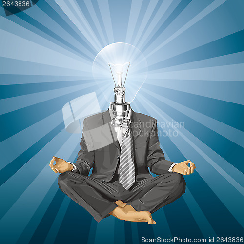 Image of Vector Lamp Head Businessman in Lotus Pose Meditating