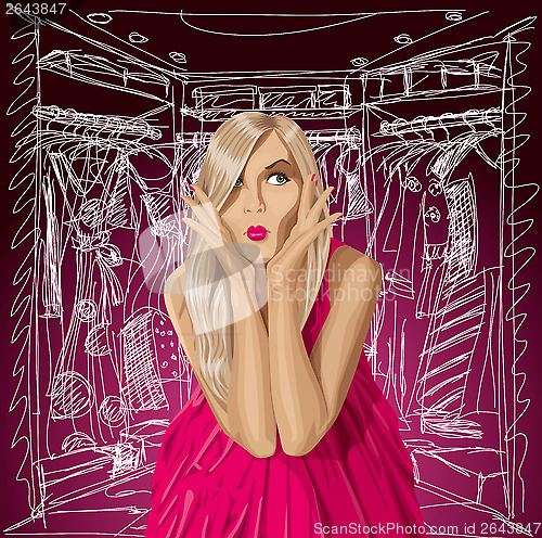 Image of Vector Surprised Blonde in Pink Dress