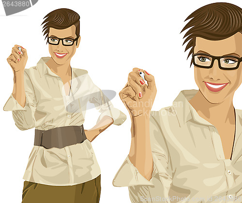 Image of Vector Hipster Business Woman Writing Something