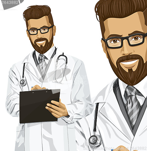 Image of Vector Hipster Doctor Man With Clipboard