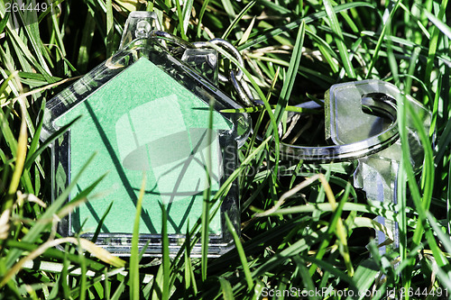 Image of Shape of a house on grass and keys