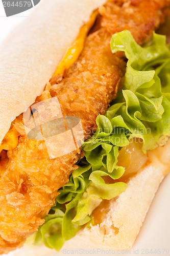 Image of Burger with golden crumbed chicken breast