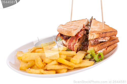 Image of Club sandwich with potato French fries