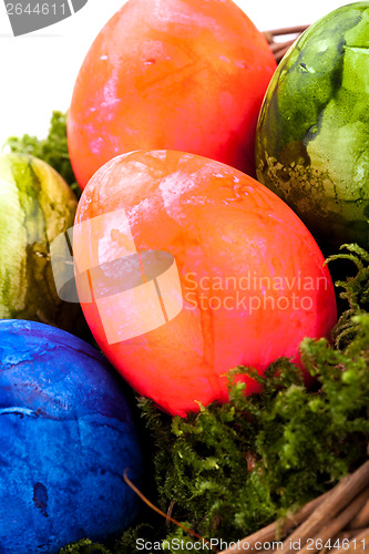 Image of Basket of brightly coloured Easter Eggs