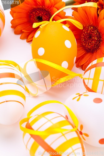 Image of Colourful yellow decorated Easter eggs