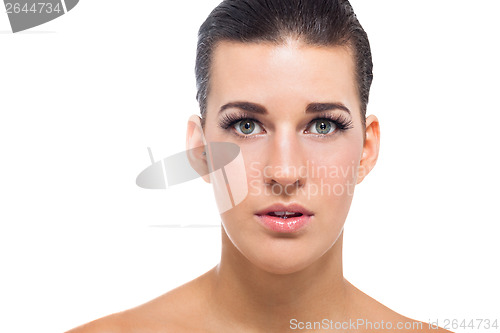 Image of beautiful young woman with perfect skin and soft makeup