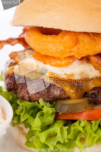 Image of Delicious egg and bacon cheeseburger