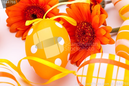 Image of Colourful yellow decorated Easter eggs