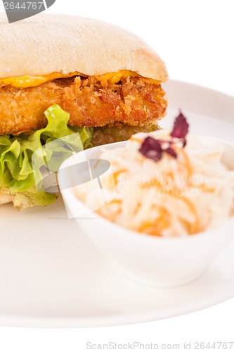 Image of Burger with golden crumbed chicken breast