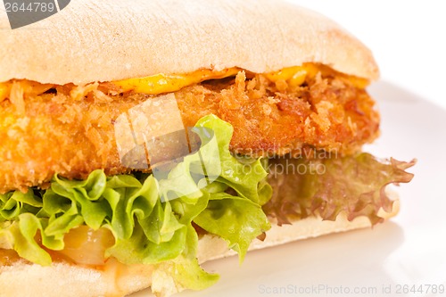 Image of Burger with golden crumbed chicken breast