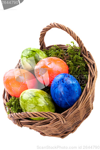 Image of Basket of brightly coloured Easter Eggs