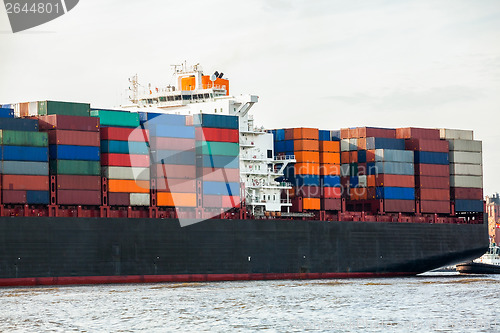 Image of Fully laden container ship in port