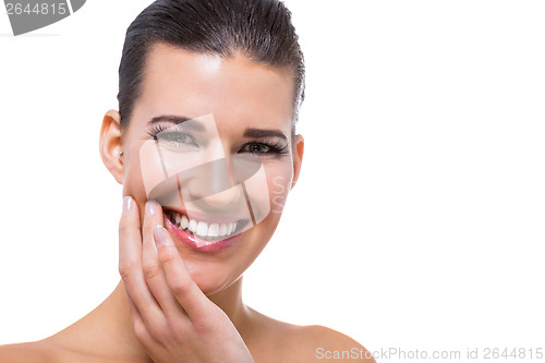 Image of beautiful young woman with perfect skin and soft makeup