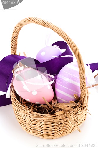 Image of Straw basket with traditional Easter eggs