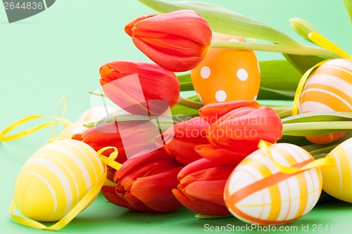 Image of Colourful red Easter still life